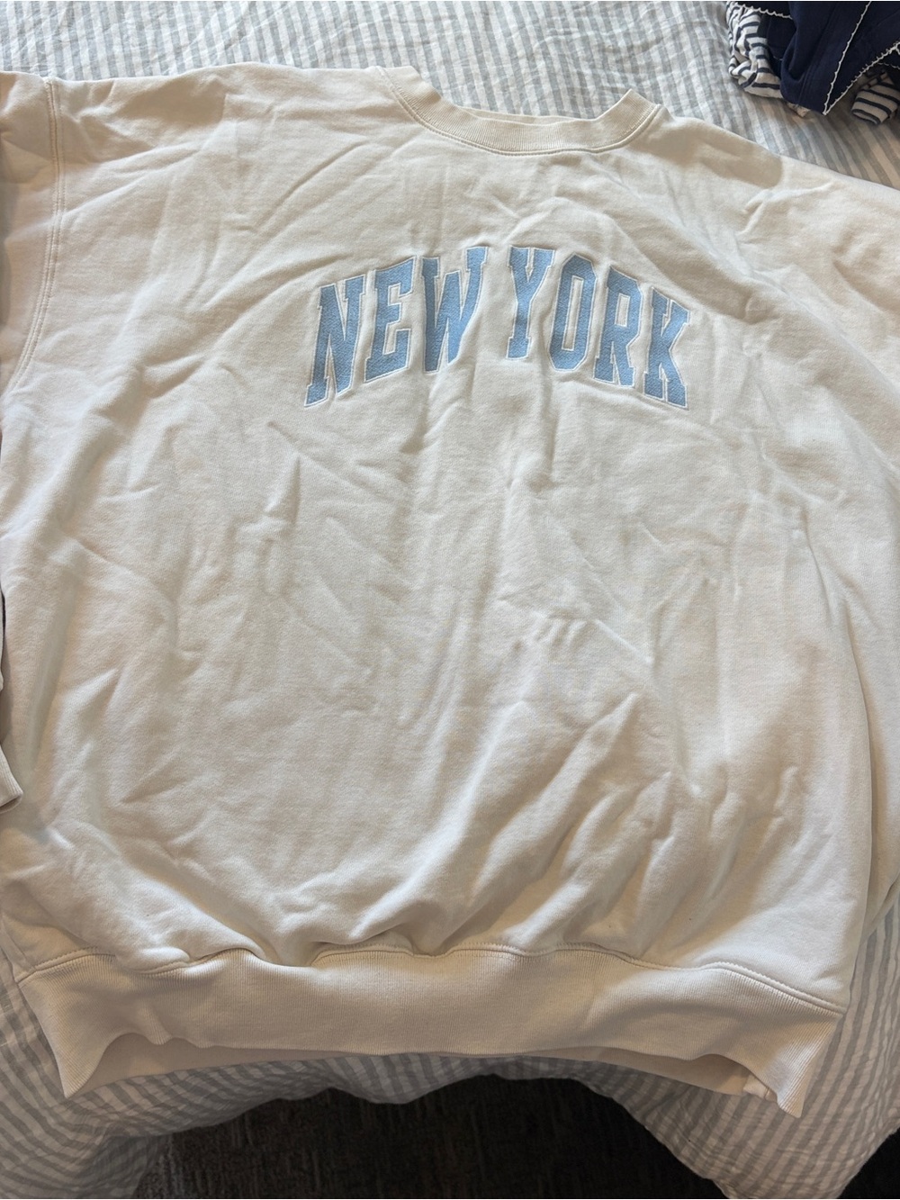 Brandy Melville Cream Sweatshirt with Light Blue Applique